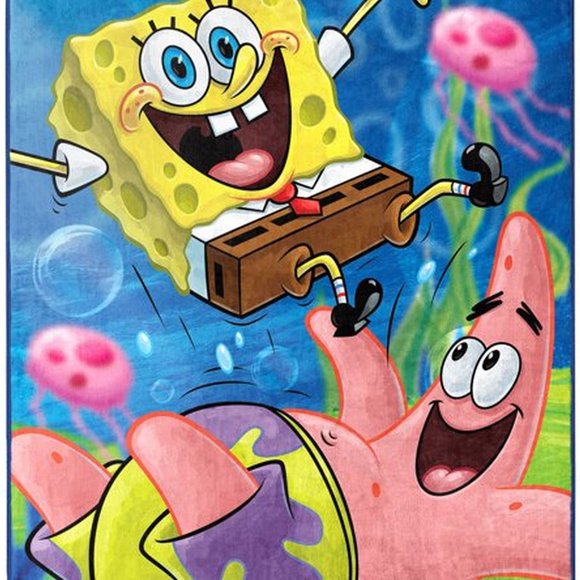 SpongeBob Jumping Jellyfish Silk Touch Throw blanket measures 40 x 50 inches - Picture 2 of 5